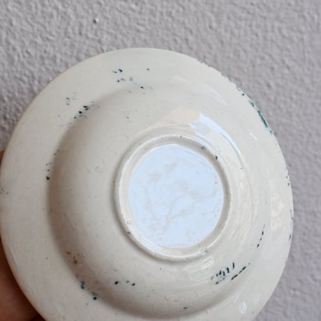 France Old Kids Pottery  / フランス アンティーク 緑の花柄のままごと皿 C
