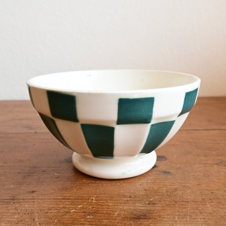 France Antique Cafe Bowl "DIGOIN" / フランス  カフェオレボウル 緑の市松模様