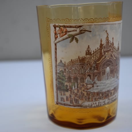 France Antique "l'Electricité" Cutting Glass  / フランス アンティーク 絵付けの面取グラス