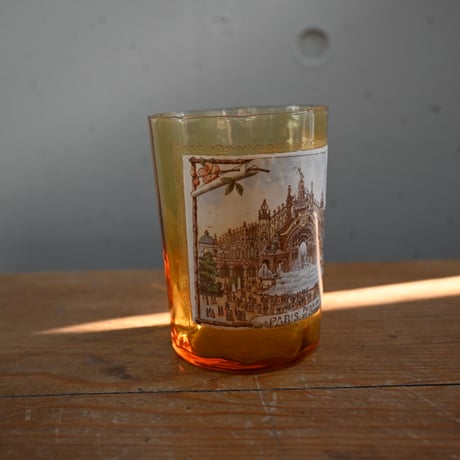 France Antique "l'Electricité" Cutting Glass  / フランス アンティーク 絵付けの面取グラス