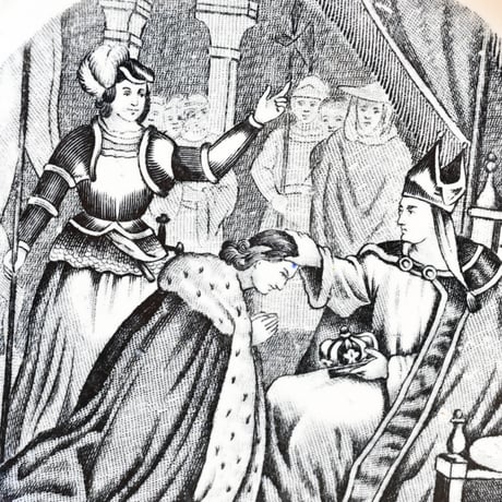 France Antique GIEN histoire de Jeanne d'Arc n°9 / フランス ジアン窯 ジャンヌダルク物語のデザート皿 n°9