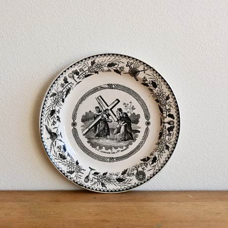 France Antique Montereau Plate/ フランス アンティーク モントロー グリザイユ キリストのプレート C