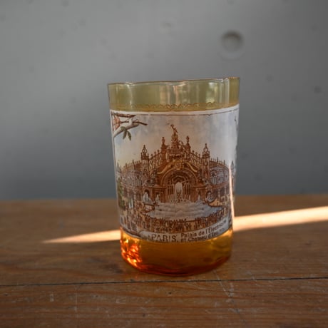 France Antique "l'Electricité" Cutting Glass  / フランス アンティーク 絵付けの面取グラス
