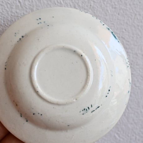 France Old Kids Pottery  / フランス アンティーク 緑の花柄のままごと皿 C