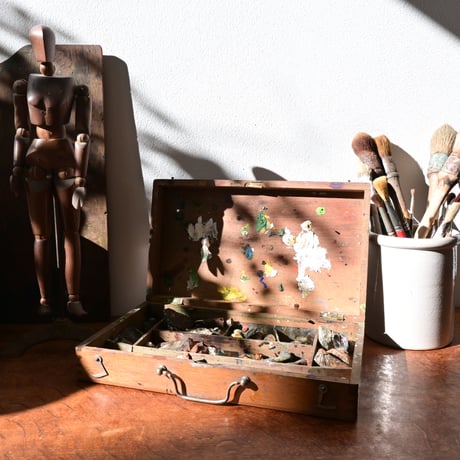 France Antique Wooden paint box / フランス アンティーク 木製の絵具箱