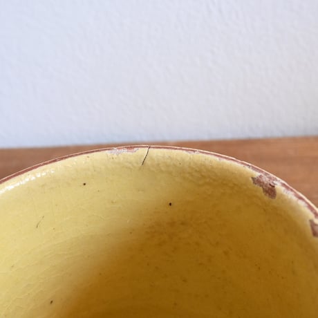 France Antique Confiture Pot Yellow Glaze / フランス アンティーク 南仏の黄釉のラベル付きコンフィチュールポット