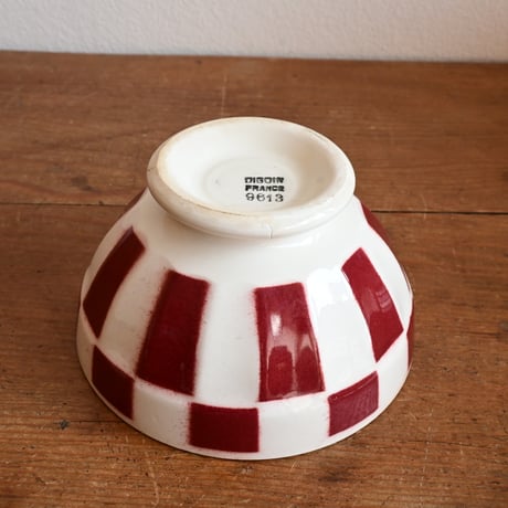 France Antique Cafe Bowl "DIGOIN" / フランス  カフェオレボウル 赤の市松模様 A
