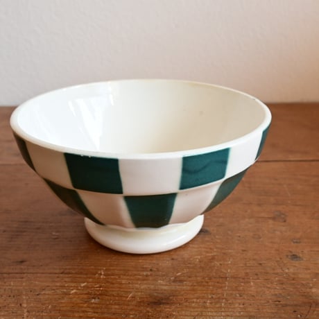 France Antique Cafe Bowl "DIGOIN" / フランス  カフェオレボウル 緑の市松模様