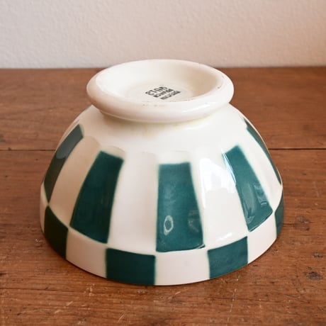 France Antique Cafe Bowl "DIGOIN" / フランス  カフェオレボウル 緑の市松模様