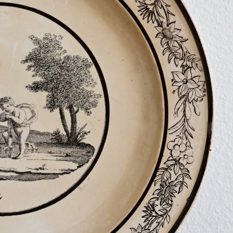 France Antique Choisy le roi  Plate/ フランス アンティーク ショワジールロワ グリザイユ 天使？のプレート