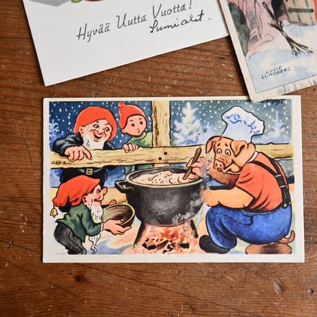 フィンランドとスウェーデンの古いクリスマスカード 5枚セット A
