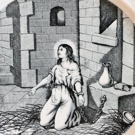 France Antique GIEN histoire de Jeanne d'Arc n°11 / フランス ジアン窯 ジャンヌダルク物語のデザート皿 n°11