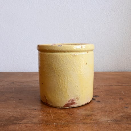 France Antique Confiture Pot Yellow Glaze / フランス アンティーク 南仏の黄釉のラベル付きコンフィチュールポット