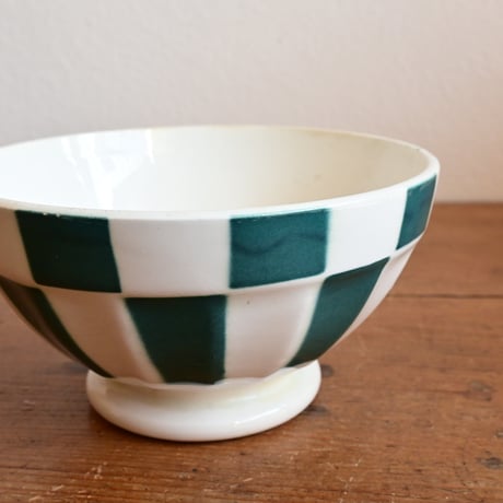 France Antique Cafe Bowl "DIGOIN" / フランス  カフェオレボウル 緑の市松模様