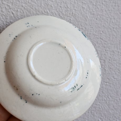 France Old Kids Pottery  / フランス アンティーク 緑の花柄のままごと皿 C