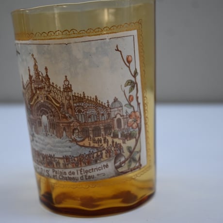 France Antique "l'Electricité" Cutting Glass  / フランス アンティーク 絵付けの面取グラス