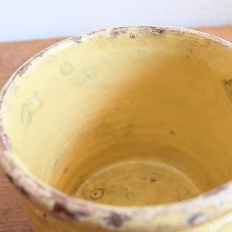 France Antique Confiture Pot Yellow Glaze / フランス アンティーク 南仏の黄釉のコンフィチュールポット NOVIA刻印 小