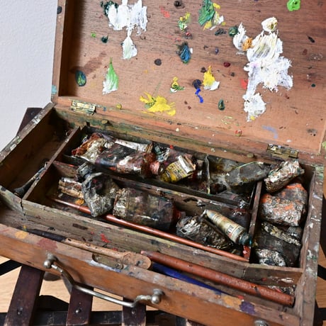France Antique Wooden paint box / フランス アンティーク 木製の絵具箱