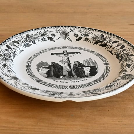 France Antique Montereau Plate/ フランス アンティーク モントロー グリザイユ キリストのプレート A