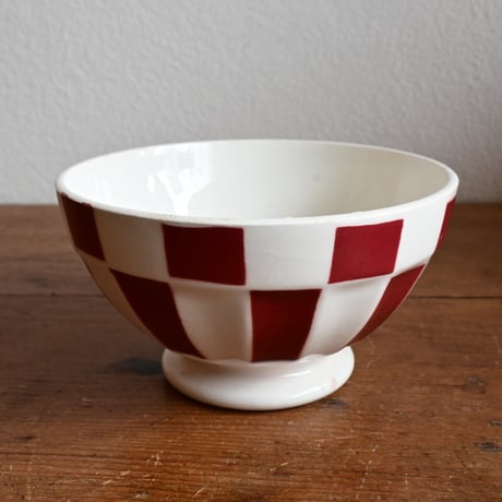 France Antique Cafe Bowl "DIGOIN" / フランス  カフェオレボウル 赤の市松模様 B