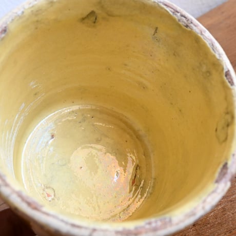France Antique Confiture Pot Yellow Glaze / フランス アンティーク 南仏の黄釉のコンフィチュールポット NOVIA刻印 小