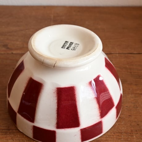 France Antique Cafe Bowl "DIGOIN" / フランス  カフェオレボウル 赤の市松模様 A