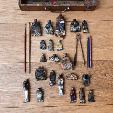France Antique Wooden paint box / フランス アンティーク 木製の絵具箱