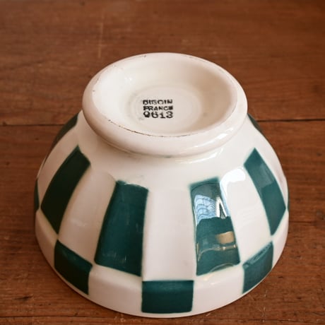 France Antique Cafe Bowl "DIGOIN" / フランス  カフェオレボウル 緑の市松模様