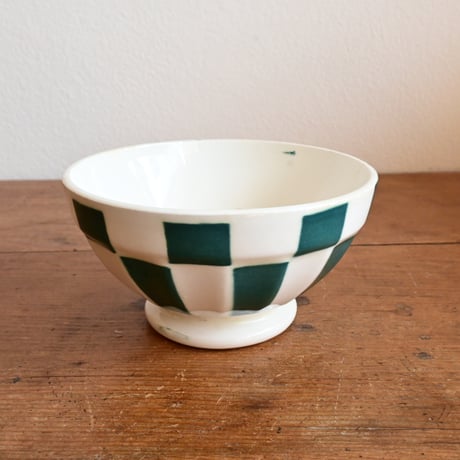 France Antique Cafe Bowl "DIGOIN" / フランス  カフェオレボウル 緑の市松模様