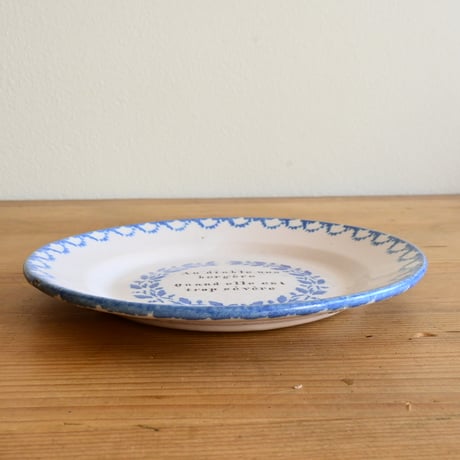 France Antique  Bule Plate  / フランス アンティーク 青文字のポエムプレート B