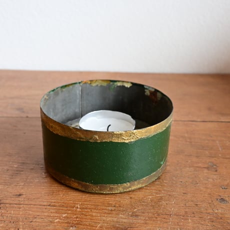 France Tin Can Objet / フランス 緑のブリキの筒 φ:8.5cm
