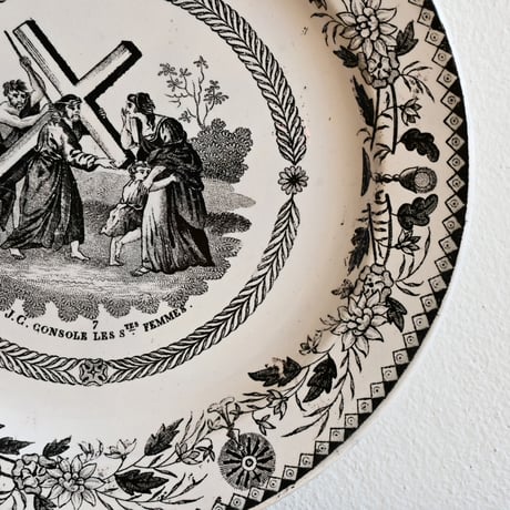 France Antique Montereau Plate/ フランス アンティーク モントロー グリザイユ キリストのプレート C