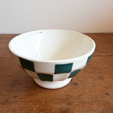 France Antique Cafe Bowl "DIGOIN" / フランス  カフェオレボウル 緑の市松模様
