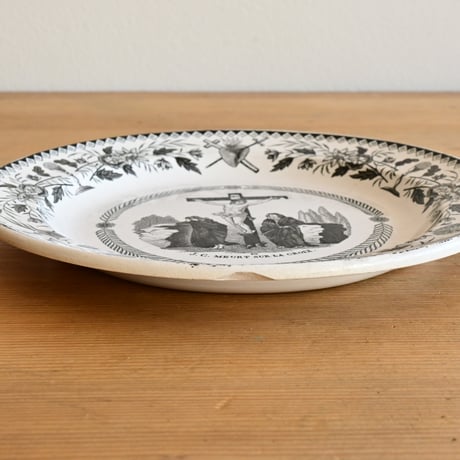 France Antique Montereau Plate/ フランス アンティーク モントロー グリザイユ キリストのプレート A