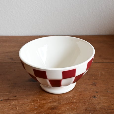 France Antique Cafe Bowl "DIGOIN" / フランス  カフェオレボウル 赤の市松模様 B