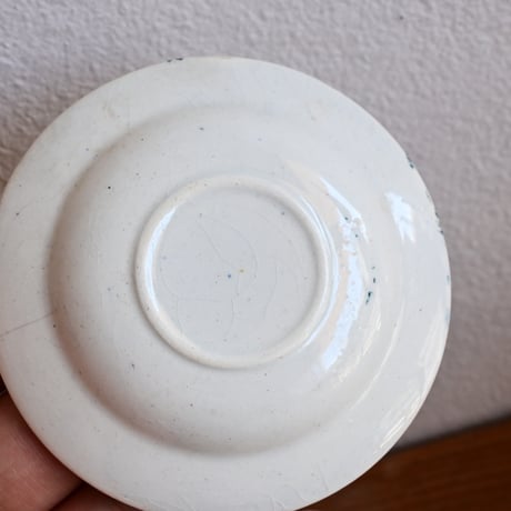 France Old Kids Pottery  / フランス アンティーク 緑の花柄のままごと皿 D（ニュウあり）