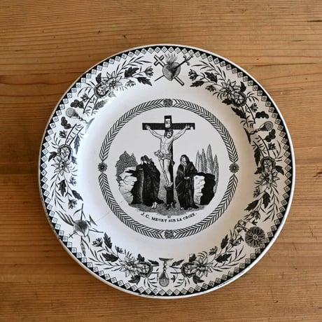 France Antique Montereau Plate/ フランス アンティーク モントロー グリザイユ キリストのプレート A