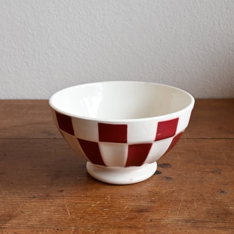 France Antique Cafe Bowl "DIGOIN" / フランス  カフェオレボウル 赤の市松模様 B