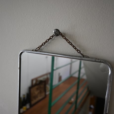 France Metal frame Mirror / フランス 古いメタルフレームウォールミラー（チェーン付き）A
