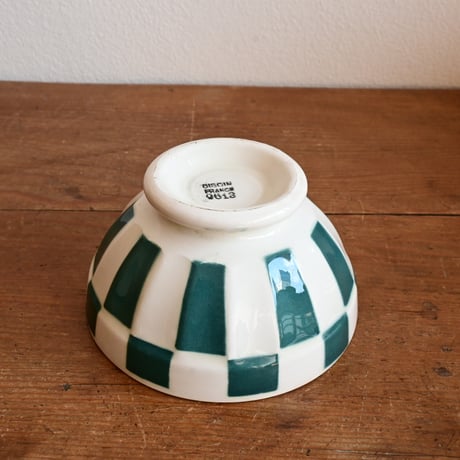 France Antique Cafe Bowl "DIGOIN" / フランス  カフェオレボウル 緑の市松模様