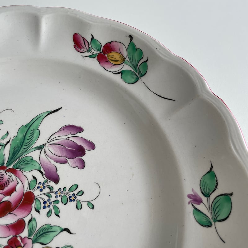 リュネヴィル Luneville ストラスブール 薔薇のブーケの大皿 | Gui antique