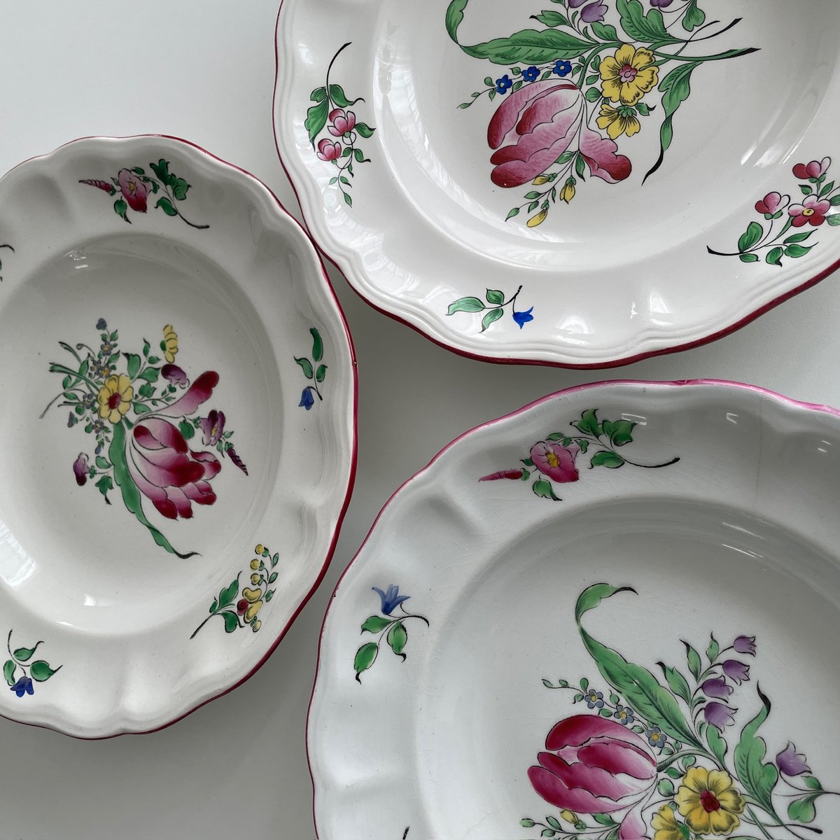 フランス アンティーク　リュネヴィル パニエ皿 Luneville チューリップ Antique toricoTte KG LUNEVILLE Plate TULIP/ 9 1/2in /France