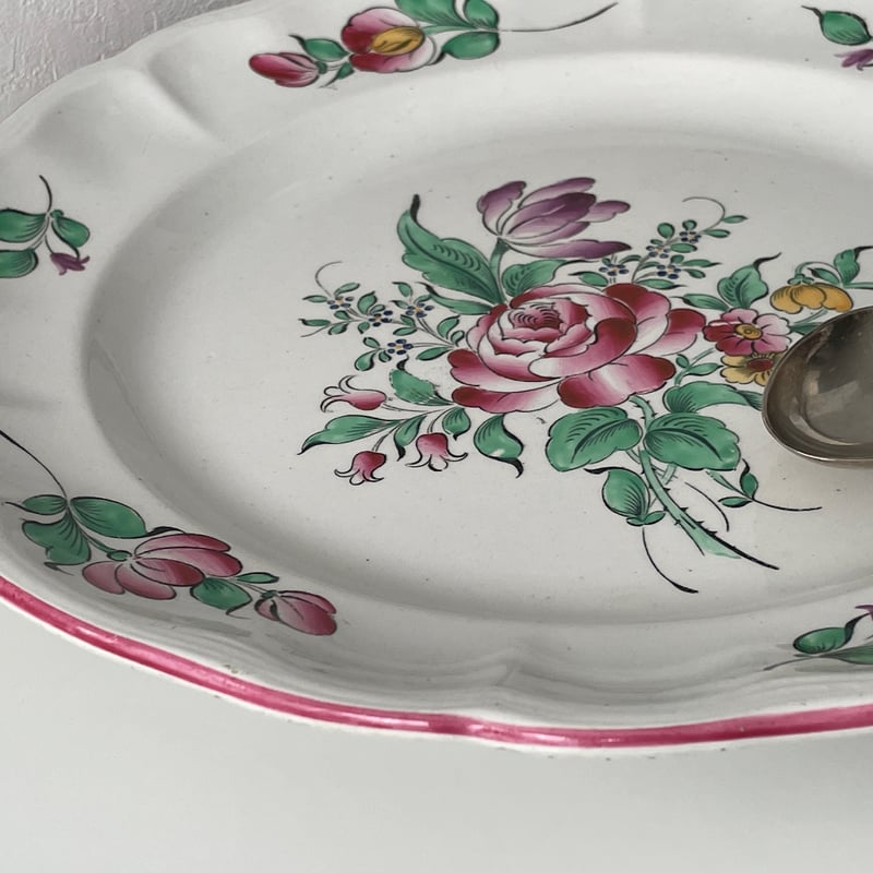 リュネヴィル Luneville ストラスブール 薔薇のブーケの大皿 | Gui antique