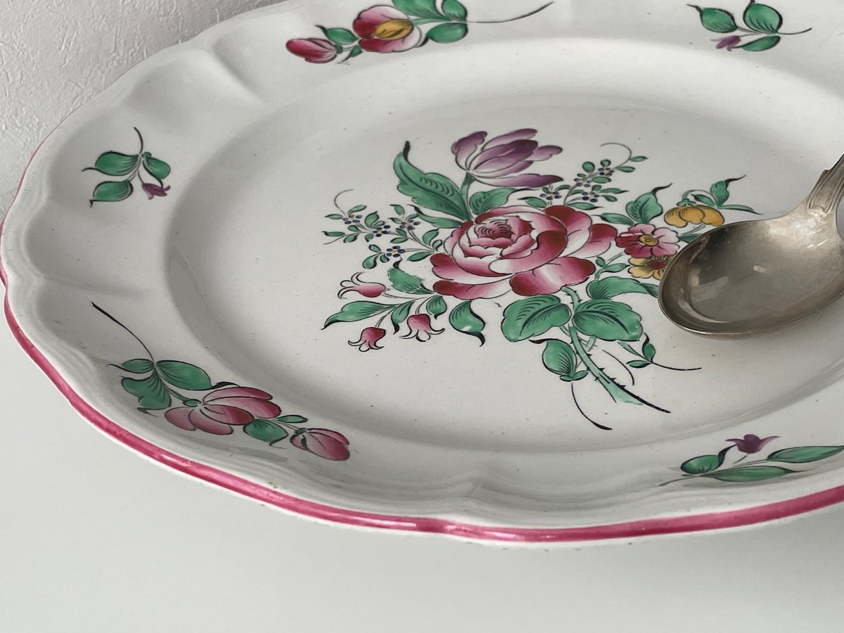 リュネヴィル Luneville ストラスブール 薔薇のブーケの大皿 | Gui antique