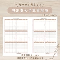 特別費の予算管理表1～12月ver【手書き家計簿】