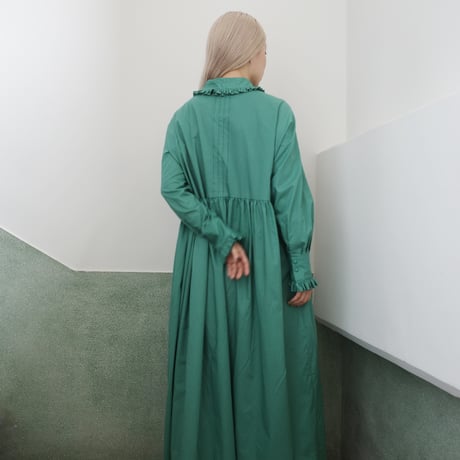 GO GO VINTAGE! TUCK FRILL DRESS -GREEN
