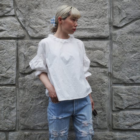 go vintage! frill short blouse - handkerchief white