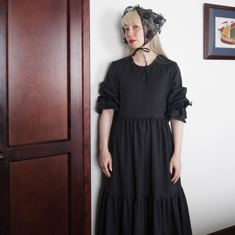 herringbone tiered dress - charcoal black