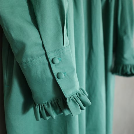 GO GO VINTAGE! TUCK FRILL DRESS -GREEN
