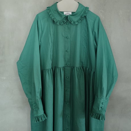 GO GO VINTAGE! TUCK FRILL DRESS -GREEN